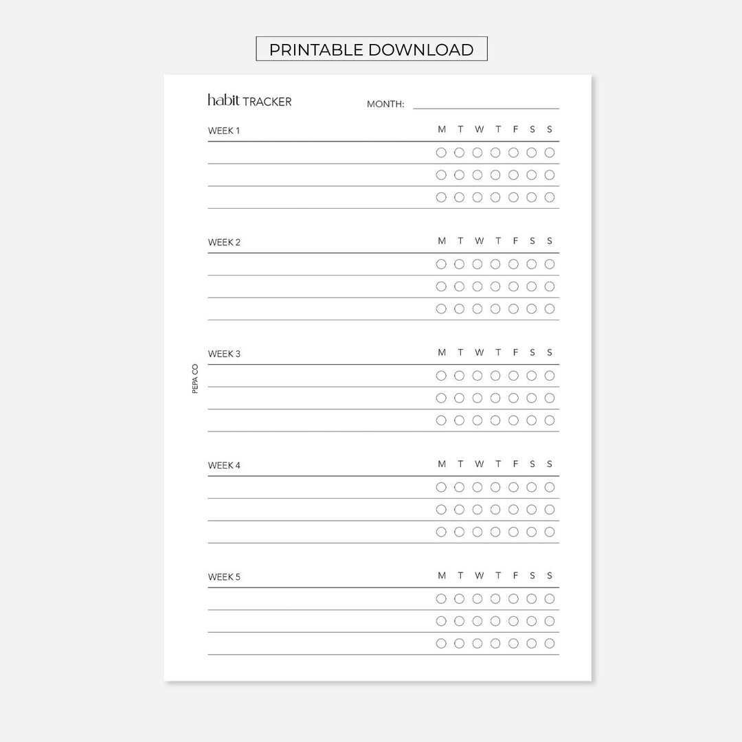 Printable A5 Habit Tracker Planner Insert Organiser (digital Download ...