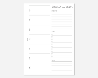 Printable A5 Weekly Agenda Planner Insert (Digital Download)