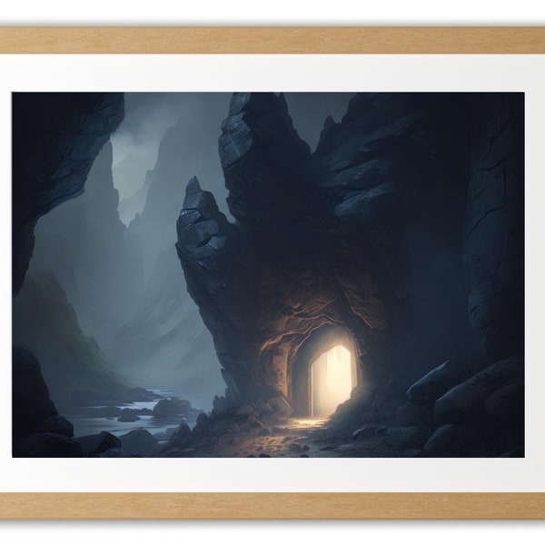 Cave Entrance Light Mountain River Stream Misty Ominous Artwork Digital Download