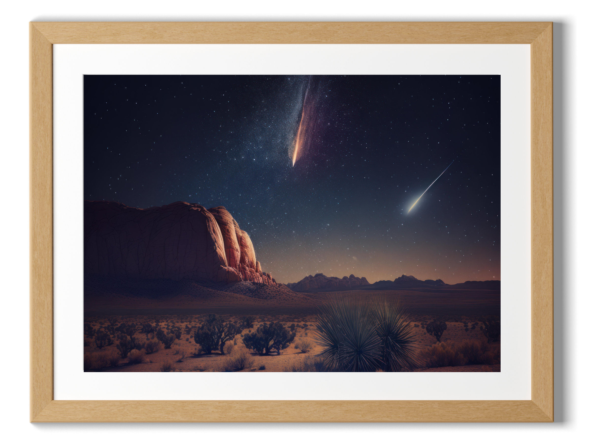 Desert Night Sky Meteor Stars Shooting Star Cactus Artwork Digital ...
