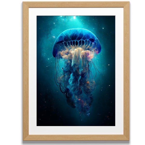 Blue Jellyfish in Space Artwork Digital Download