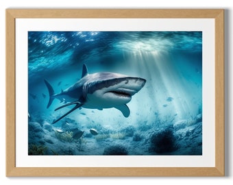 Shark Under Water Ocean Fish Light Artwork Digital Download