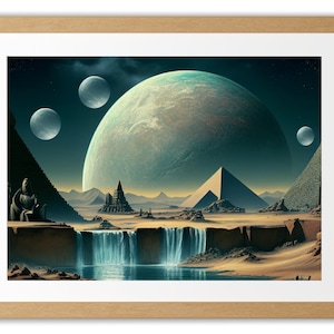 Egypt Pyramids Large Moon Waterfall Night Sky Artwork Digital Download