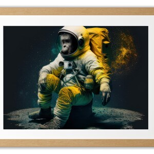 Colorful Monkey Spacesuit Moon Yellow Artwork Digital Download