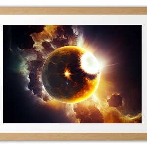 Moon Burning Sun Nebula Space Yellow Artwork Digital Download