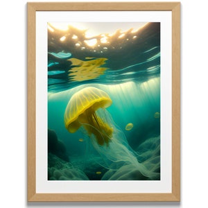 Yellow Jellyfish Under Water Portrait Artwork Digital Download