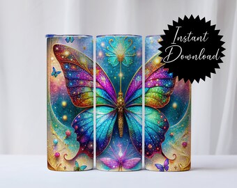 20 Unzen Becher Verpackung Regenbogen Schmetterling niedlich kein Filter Digitaler Download für Sublimation png Clipart