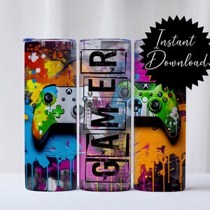 Emballage pour gobelet 20 oz Manette Gamer png téléchargement numérique sublimation