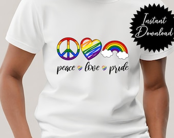 Peace, Love Pride Clipart für T-Shirt Druck Sublimation DTF Basteln PNG digitaler Download