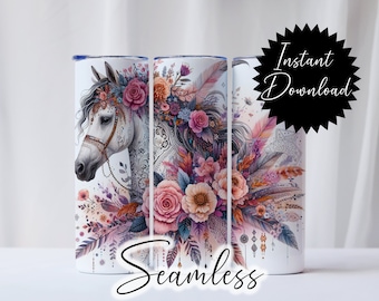 20 Unzen Becher wickeln Boho Pferd Traumfänger Blumen Federn Sublimation digitaler Download Png Clipart Stammes