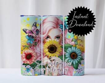 20oz Tumbler Wrap sarkastisch lustig Badass Bitch Attraktives Tattoo weibliche Regenbogen Sonnenblume Digitaler Download für Sublimation png Affirmationen