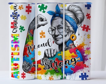 20oz Tumbler Wrap Stolze Autismus-Oma-Nana-Mama-Mama-Mama-Mama-Mutter Starkes Autismus-Bewusstsein Laden Sie PNG-Sublimationspuzzle herunter