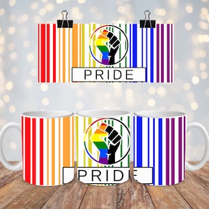 11 oz Mug Wrap Fierté mug Code-barres arc-en-ciel Mois de la fierté LGBTQ Téléchargement numérique png sensibilisation à la sublimation gay lesbienne bi transsexuelle