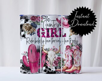 20oz Tumbler Wrap Country Girl Cowgirl Boots Western Kaffee Digital Download PNG Sublimation Clipart