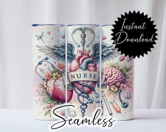 20oz Tumbler wrap Nurse Life Digitaler Download für Sublimation png Clipart nahtlose Tumbler wrap