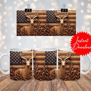11oz Mug Wrap Deer patriotic 3D Digital Download PNG sublimation