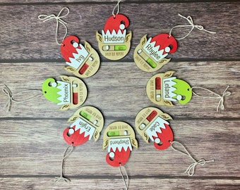 Personalized Daily Elf Report Christmas Slider Ornament, Handmade Christmas Ornaments, Elf Ornaments, Hand painted, Custom