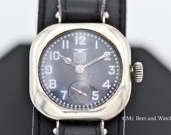 1919 Zeldzaam vintage WOI Elgin-trenchhorloge, Admiral Benson, Black Star-wijzerplaat, onderhouden!