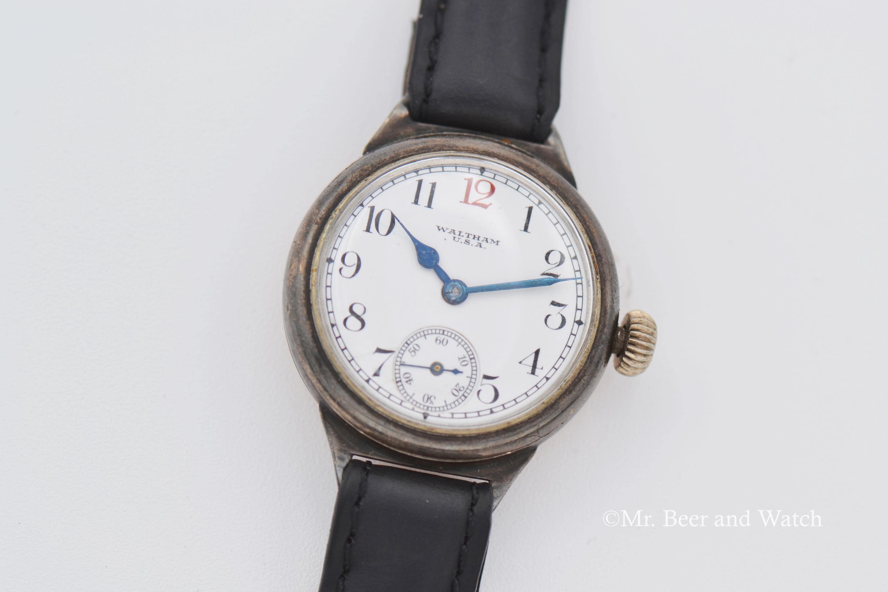 1917 Rare Vintage WWI Waltham Cadet Trench Watch, 14k Engine