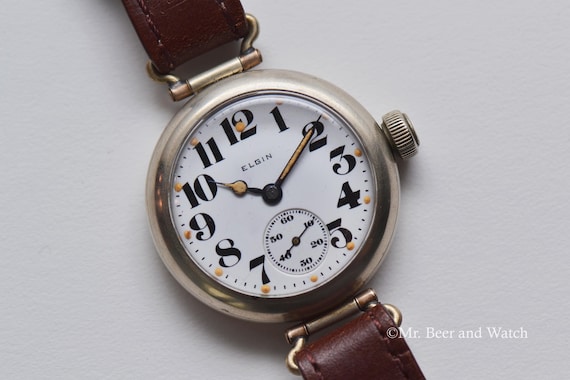 1917 Rare Vintage Elgin Trench Watch, Rare Early Nickel General