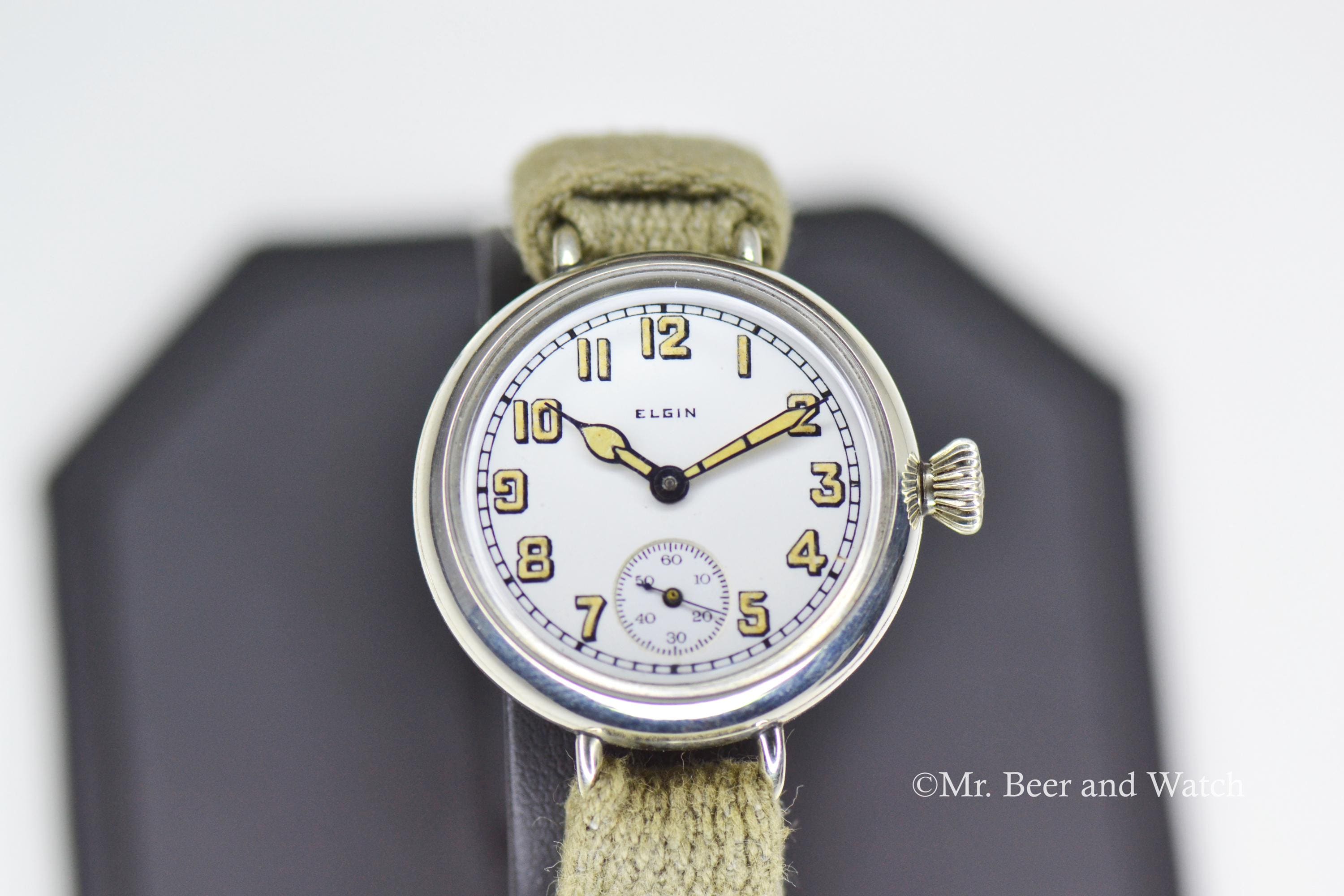 1918 Rare Vintage WWI Elgin Trench Watch, Semi-hermetic Case