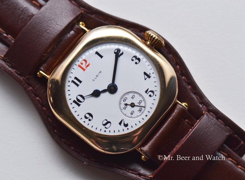 1917 Rare Vintage Elgin Trench Watch, Red 12, WWI Gold Filled Admiral ...