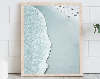 Flygfoton på stranden, surftryck, flygfoton på stranden, kustnära väggkonst, fotografi på stranden, vågtryck
