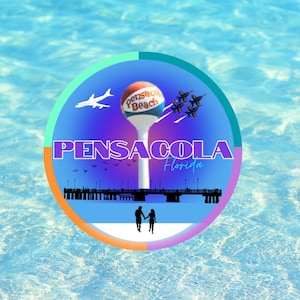 Pensacola Beach Florida Colorful Vinyl Decal/Sticker 3&quot; in diameter. Waterproof! Made in the USA!