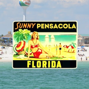 Vintage Pensacola Florida Reproduction Sticker! 3.5&quot;x2.5&quot; Waterproof! Made in the USA!