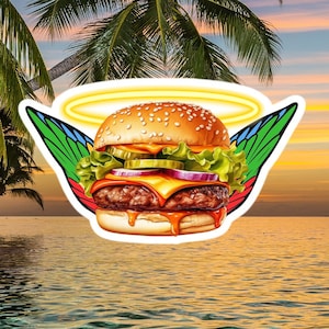 RIP  Cheeseburger in paradise with parrot wings halo tribute sticker decal