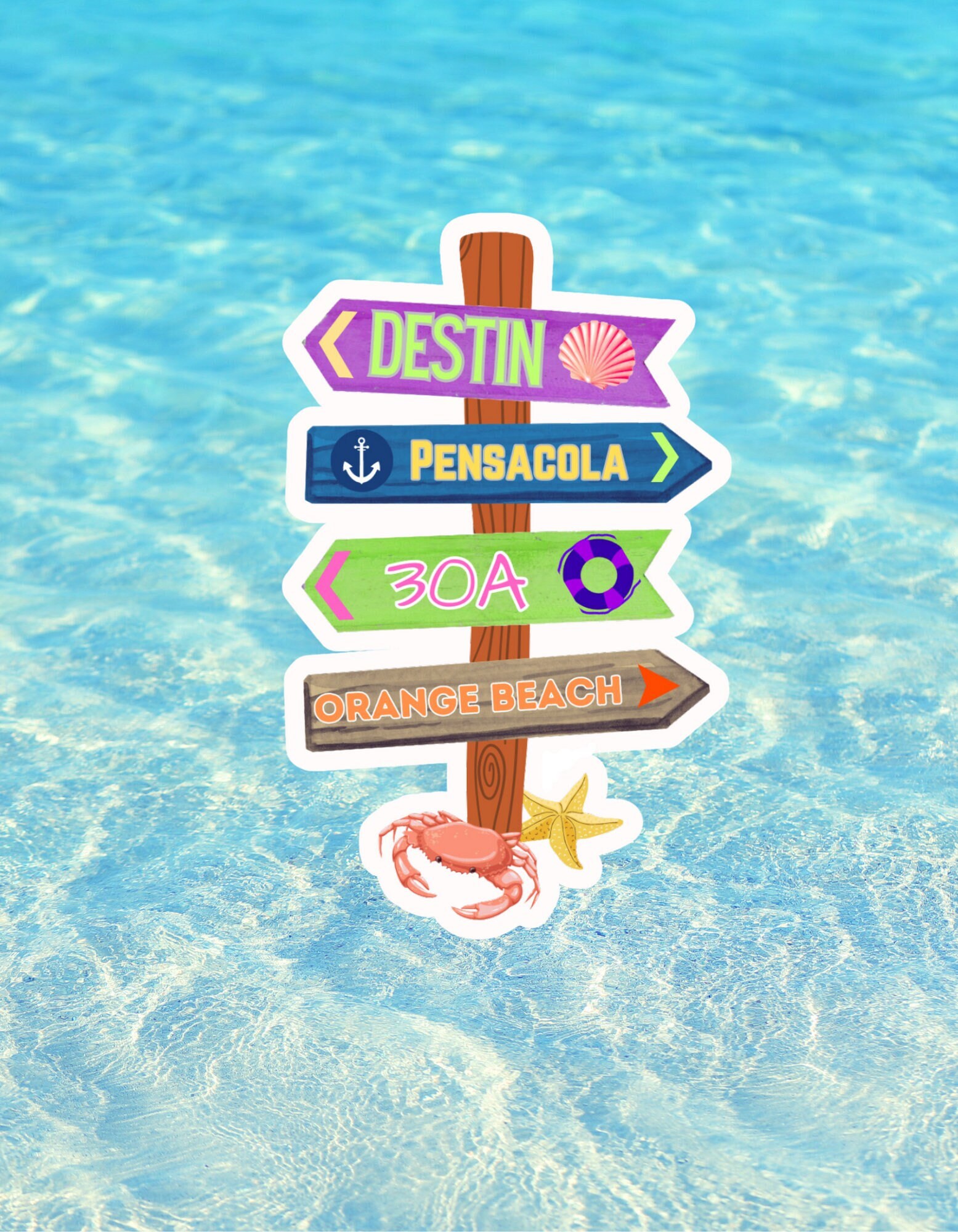 Gulf Coast Destination Sign Post Sticker/Decal!  4"x2.5" Waterproof! Made in the USA!