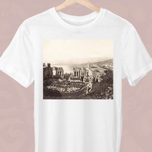 ギリシャ劇場 I、タオルミーナ、ジュゼッペ・ブルーノ、ユニセックス T シャツ、ギリシャ T シャツ、絵画主義、ギリシャ人への贈り物、スタイリッシュなギリシャ