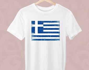 Peut inclure: T-shirt blanc avec un imprimé de drapeau grec bleu et blanc délavé.