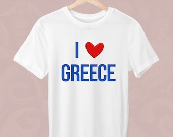 I Love Greece, Greece Unisex T-Shirt, Greek T-Shirt, Greek Heart, Greek Flag, Greek Lover, Gift for a Greek, Trendy Greek, Stylish Greek