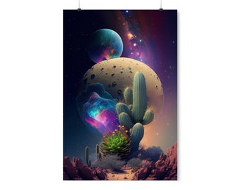 Cacti and planets, Premium Matte Vertical Posters