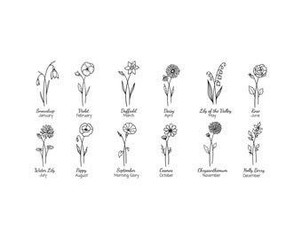 Pacote Svg do Mês de Nascimento | Flor SVG | Flor de Nascimento Svg | SVG floral | SVG botânico | Rosa svg | Margarida svg | Papoula svg | Aniversário svg | SVG