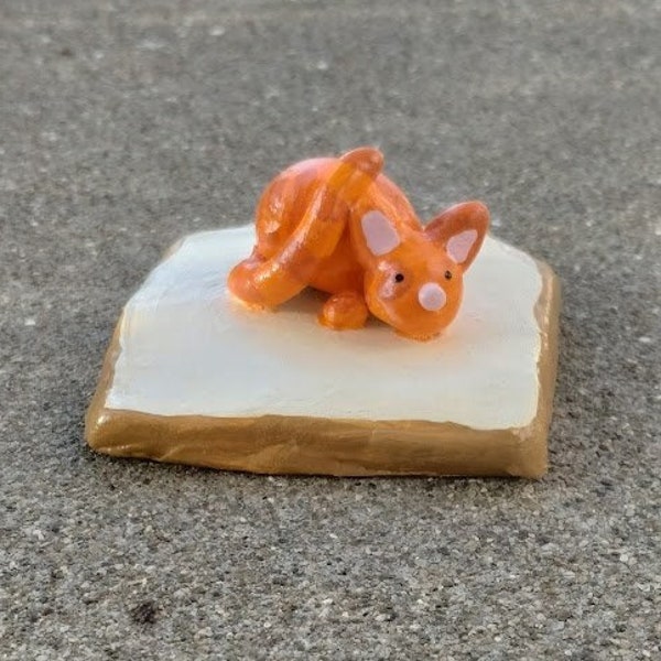 Orange Cat Sculpture, Air-Dry Clay, Painted with Acrylic