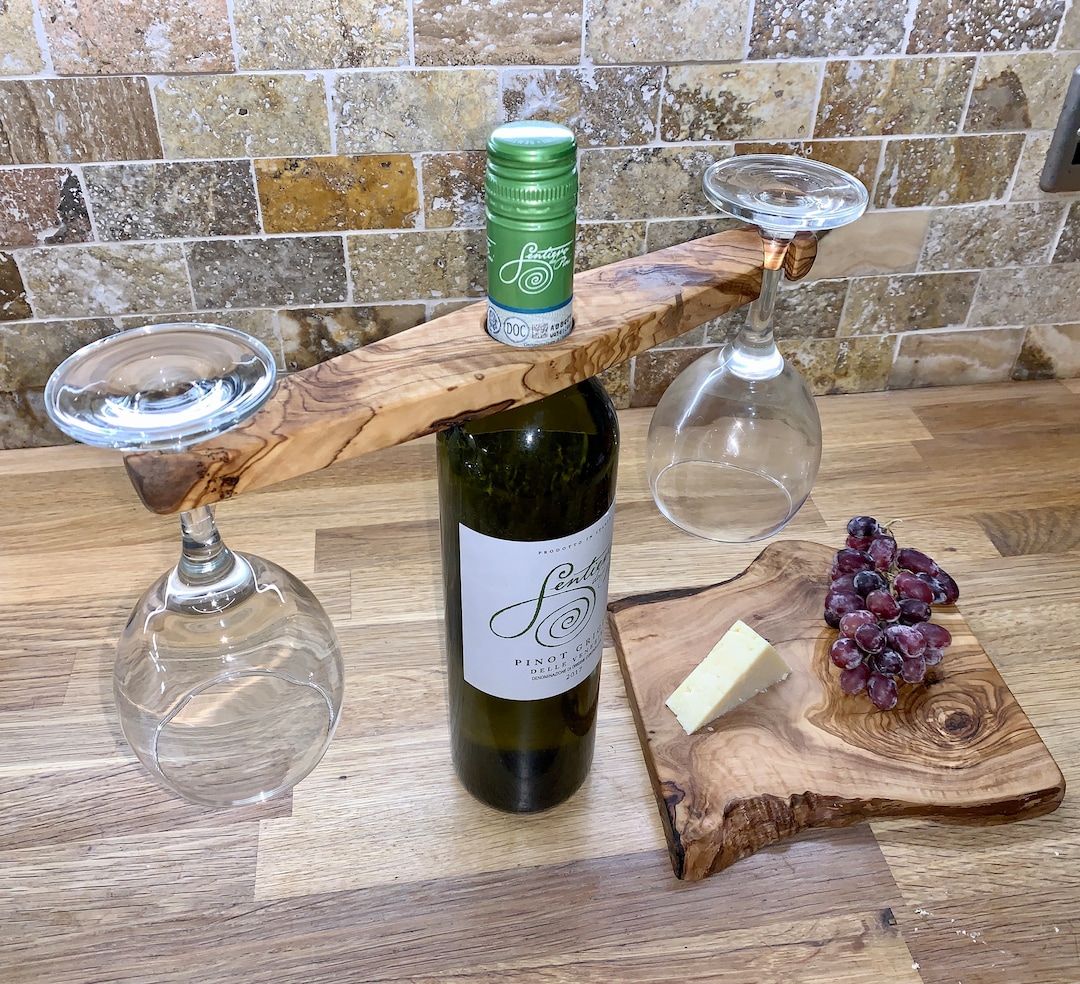 Olive Wood Wine Glass Holder & Tapas Board Etsy