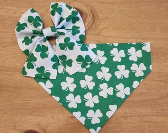 Green and White St Patricks Day Shamrock | Dog Bandana | Sailor Bow | Flower Bow | Bowtie | Dog Accessories