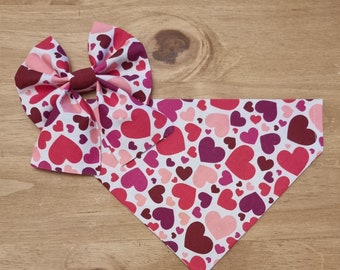 Valentines Red and Pink Love Hearts Dog Bandana | Sailor Bow | Flower Bow | Bowtie | Dog Accessories