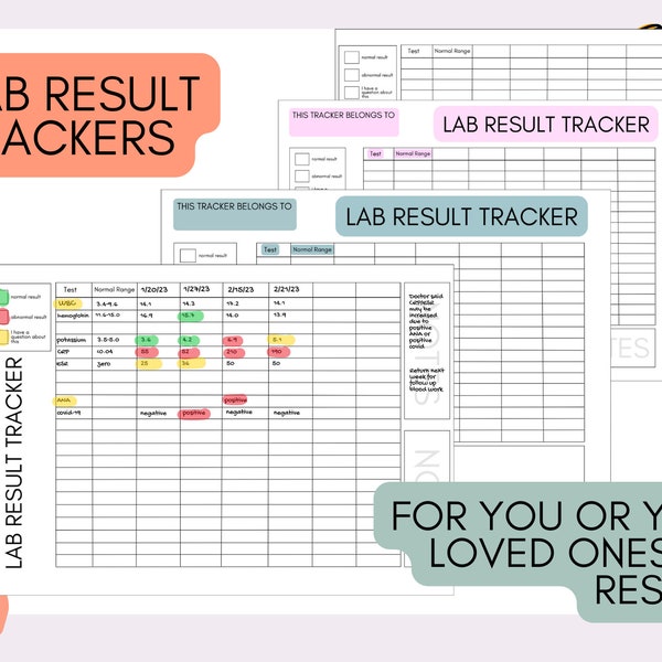 Medizinisches Laborergebnis Gesundheit Tracker | PDF | 6 verschiedene Vorlagen! Planer - Tagebuch - Tabelle - Blutwerte Werte