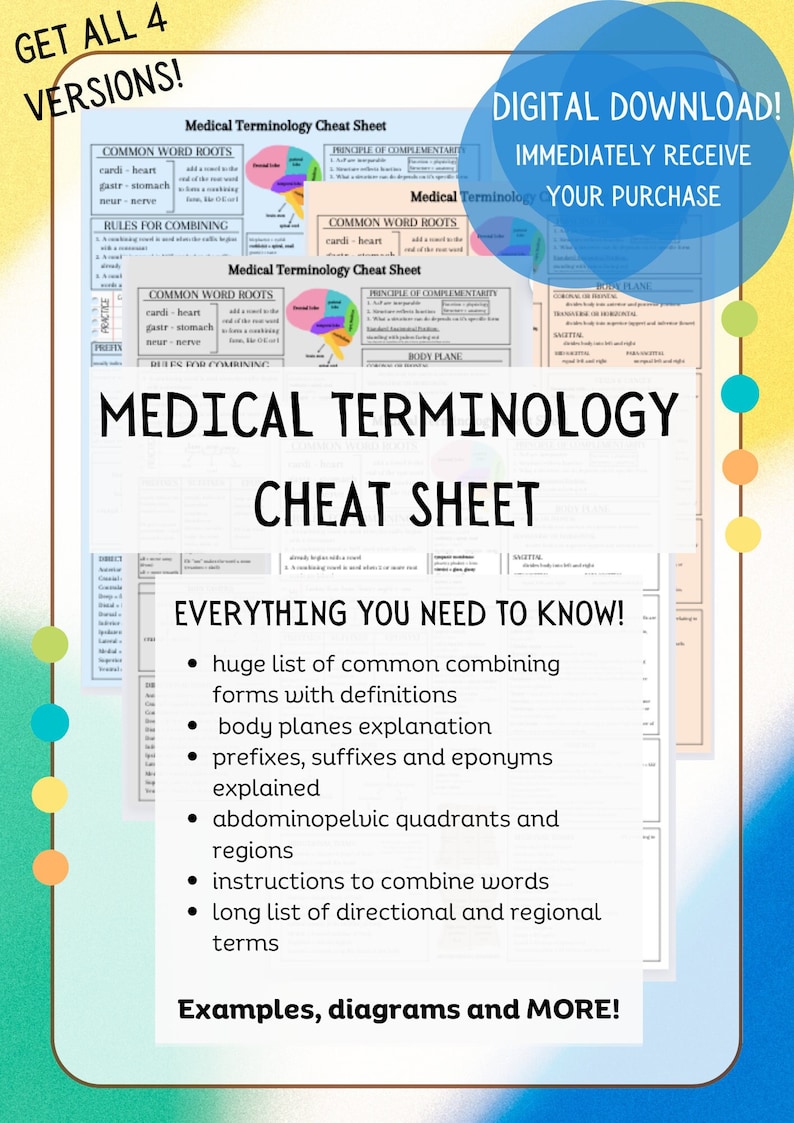 Medical Terminology Cheat Sheet - Med Notes, Medical Assistant, Anatomy