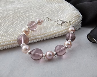 Amethyst Pearl Birthstone Bracelet, Amethyst Pearl Beaded Bracelet, Amethyst Pearl Birthstone Silver Bracelet, February Birthstone Bracelet