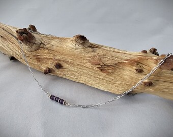 Amethyst and Silver Bar Necklace, 17" length, a Sweet and Simple for that February Birthday Birthstone Gift