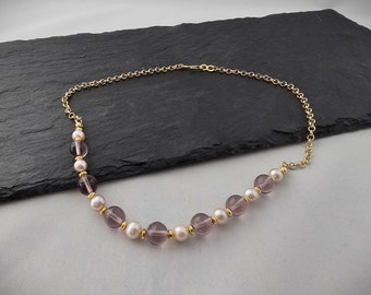 Amethyst Pearl Birthstone Necklace, Amethyst Pearl Beaded Necklace, Amethyst Pearl Birthstone Gold Necklace, February Birthstone Necklace
