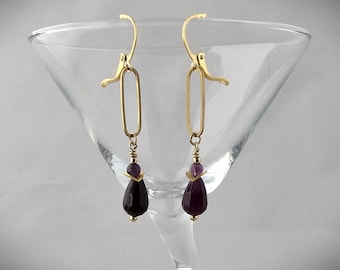 Layered Amethyst and Gold Earrings, Handmade Gold & Amethyst Earrings, February Birthstone Earrings, Two layered Dangle Earrings, Paperclip