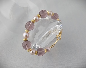 Amethyst Pearl Birthstone Bracelet, Amethyst Pearl Beaded Bracelet, Amethyst Pearl Birthstone Gold Bracelet, February Birthstone Bracelet