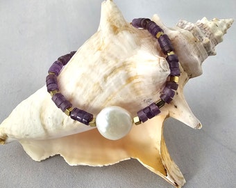 Amethyst Pearl Birthstone Bracelet, Amethyst Pearl Beaded Bracelet, Amethyst Pearl Birthstone Gold Bracelet, February Birthstone Bracelet