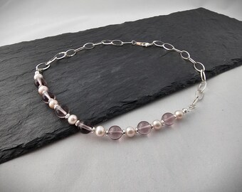 Amethyst Pearl Birthstone Necklace, Amethyst Pearl Beaded Necklace, Amethyst Pearl Birthstone Silver Necklace, February Birthstone Necklace