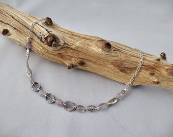 Amethyst Art Deco 17” Necklace - Faceted Amethyst and Silver Necklace - Amethyst Feb Birthstone Necklace - Amethyst & Silver Beaded Necklace